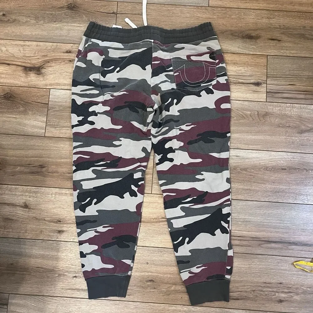True Religion Camouflage Camo Joggers Sweatpants Loose Fit Red Gray Men's L